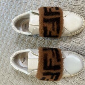 Fendi White Sneakers with Tan Fur Detail